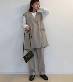 ROSE BUD ロングジレ【美品】 ROSE BUD オールインワン ロングジレ セットアップ リネン混