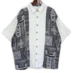 海外古着 切替 総柄 幾何学模様 アート シャツ ブラウス 海外古着 CASA MODA 切替 幾何学模様 アート 半袖 シャツ 白黒