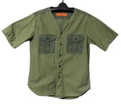 GOWEST 半袖シャツ ノーカラーシャツ オリーブグリーン Lサイズのサムネイル