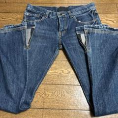RICO サイドジッパー付 ヒゲ加工プリント 変形ブーツカットデニム