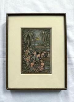 バリ島ウブラ オリジナル細密画 手彫りの額入り