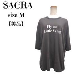 【美品】SACRA ロゴTシャツ 半袖 綿100 ゆったり グレージュ 38