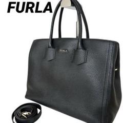 フルラ 2way トート ショルダー バック 黒 ビジネス　レザー A4 シボ
