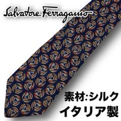 1111【美品】フェラガモ 高級 ネクタイ 総柄 イタリア製 シルク