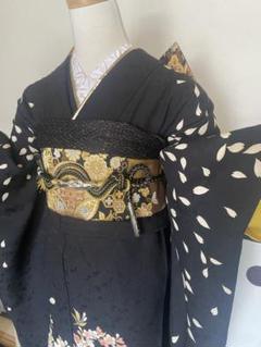 そらいろ 成人式　豪華振袖　黒　金　桜地紋　黒地　正絹　振袖6点セット そらいろ様専用 成人式 豪華振袖 黒 金 桜地紋 黒地 正絹 振袖6