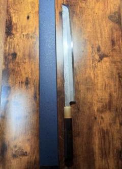森本光一作 刺身 先丸 青ニ鋼 墨流し 尺三寸 黒檀八角白水牛柄