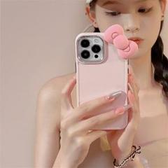 【新品】iPhone14 韓国　キティーちゃんリボン　シリコンケース　ピンク