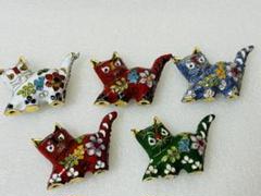 置物 工芸品 在庫処分‼️ 七宝焼 「猫」 香道具 茶道具 金属工芸 5点