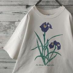 希少☆90s USA製 ヘインズ アイリス アヤメ 菖蒲 アート Ｔシャツ XL
