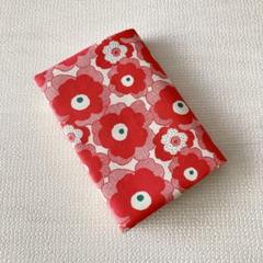 【ハンドメイド】文庫本用ブックカバー　北欧風ミニポピーの花柄　レッド