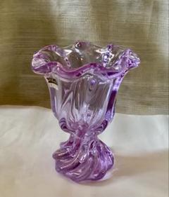 （未使用） 華硝 紫色 花瓶 織波 花縁花器 | 北一硝子 まごころお届け便