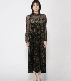 ハレ hareメッシュ キャミワンピース キカガク柄 シアー ロング 紺 HARE（ハレ）の「ARTflowerキャミワンピース(HARE)（ワンピース
