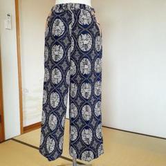 柿渋染め もんぺ【黒龍】ハンドメイド ワイドパンツ 柿渋染め 未使用の浴衣を柿渋染めして、ワイドパンツを作製