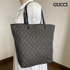 ◇ GUCCI グッチ トートバッグ GGキャンバス×レザー ブラック ◇