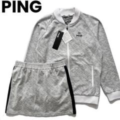 PING ピン セットアップ ロゴジャガード ゴルフ レディース M 上下 白黒 PING ピン セットアップ ロゴジャガード ゴルフ レディース M