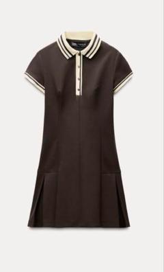 ZARA コントラストリブ編みプリーツワンピース ダークブラウン タグ付き新品