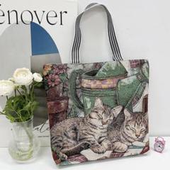 新品未使用　猫柄　ガーデン　庭　ビッグトートバッグ　大容量