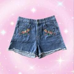 【COLZA】花柄 刺繍 デニム ショートパンツ 古着屋