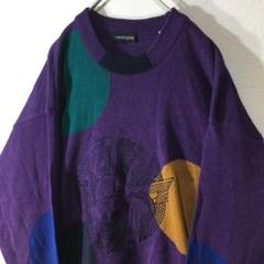 【個性派古着】日本製　長袖サマーセーター　麻入り　紫　ライカ製　メンズM