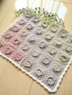 手編み　ブランケット　マルチカバー　立体花柄モチーフ編み かぎ針編み】お花モチーフ🌸マルチカバー・ブランケットもOK