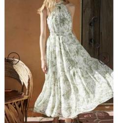 ホルダーネック　ロングワンピース　グリーン　エステラケー　estella.k