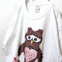 フルーツオブザルーム フクロウ デカロゴ Tシャツ ホワイト 白 XL 古着
