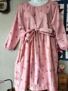 紬着物リメイク　ドルマンスリーブワンピース