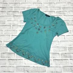 【WEEKEND MaxMara】Tシャツ 半袖 刺繍飾り ターコイズブルー L