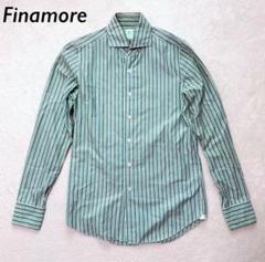 【美品】フィナモレ　Finamore 長袖シャツ　緑　ストライプ　イタリア製