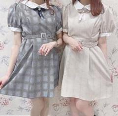 パールバックルチェックOP evelyn evelyn パールバックルチェックワンピース ベージュ （襟