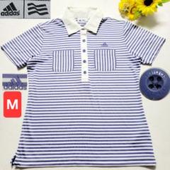 【美品】adidas ストライプ 異素材　シャツ襟　ポロシャツ M　春夏