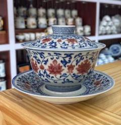 景徳鎮 青花釉里紅三才蓋碗 茶碗 煎茶器 未使用品 - メルカリ