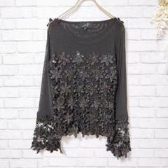 【美品】(L) ジョリーマダム シアーブラウス 花柄レース ブラック 40