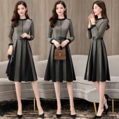 ワンピース レディース きれいめ ロング丈 ワンピース Aライン ドッキングワンピース バイカラー 秋 オフィス マキシワンピース の中古 新品通販 メルカリ No 1フリマアプリ