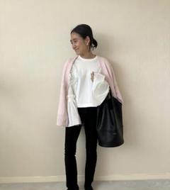 ＜ASTRAET＞フライス フリル コンビスリーブ カットソー　ホワイト　白 ASTRAET＞フライス フリル コンビスリーブ カットソー ホワイト
