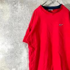 90s NIKE　トレーナー　半袖　レッド　ロゴ　プリント　Ｖネック