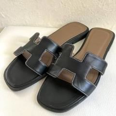 Hermes エルメス オラン サンダル フラット ブラック 35 22㎝相当