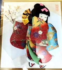 押絵ちりめん着物人形の額入り立体アート 桜娘と高砂の2個セット
