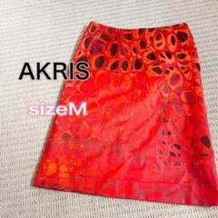 【a776】A-K-R-I-S- アクリス ウール ひざ丈 スカート M 総柄 a776】A-K-R-I-S- アクリス ウール ひざ丈 スカート M 総柄