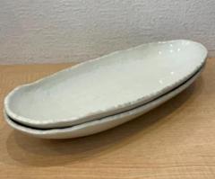 舟形盛り鉢　楕円皿　粉引き塗り分け　陶器　ホワイト　和洋食器　2個セット