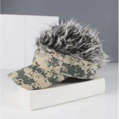 ウィッグ サンバイザー 迷彩色／シルバー ゴルフ 釣り キャンプ