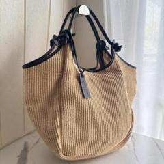 美品】MARCO MASI カゴトート ラフィア×レザー ベージュ