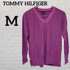 TOMMY HILFIGER 【M】ピンク ボーダー Vネックセーター 長袖