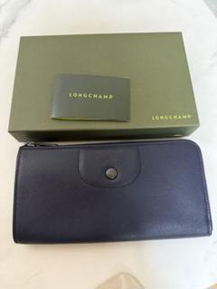 LONGCHAMP ネイビー レザー 長財布 - メルカリ