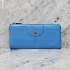 極美品✨ロンシャン 長財布 L字ファスナー レザー ウォレット エンボス ブルー 極美品✨ロンシャン 長財布 L字ファスナー レザー ウォレット