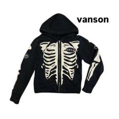 ＊VANSON ハイネック 指穴 骨 ボーンプリント ジップパーカー XL VANSON / BONE ZIP UP HOODIE