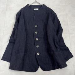 plantation インディゴ染め リネンノーカラージャケット 濃紺 Mサイズ plantation インディゴ染め リネンノーカラージャケット 濃紺 M