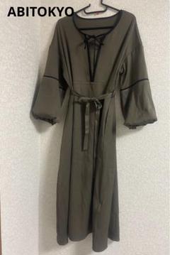新品☆ABITOKYO☆配色リボンパイピングボリュウーム袖Aラインワンピース