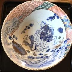 古伊万里染付果実の図特大深鉢 古伊万里染付柘榴花筏文大皿 d31.6cm Imari Blue and White