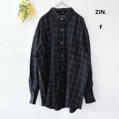 ZIN. 長袖 チェックシャツ メンズ ブラック ウィンドウペン 大きめ 羽織り